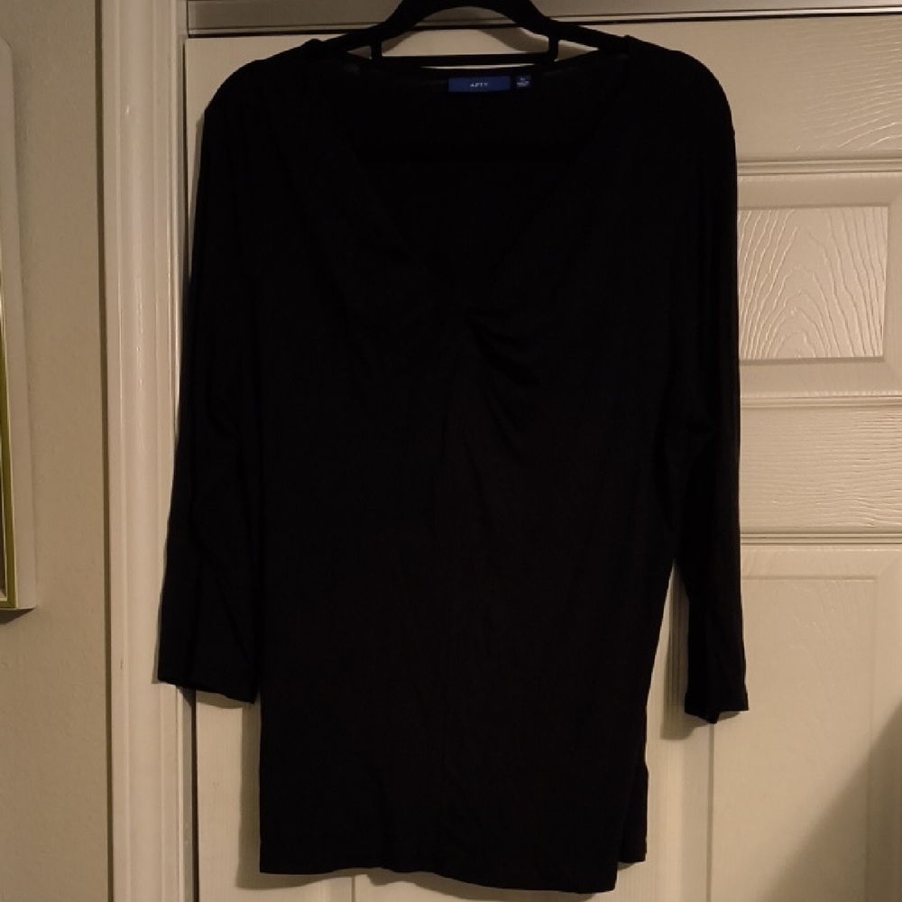 Apt. 9 Black V-Neck Twist Front Long Sleeve Top